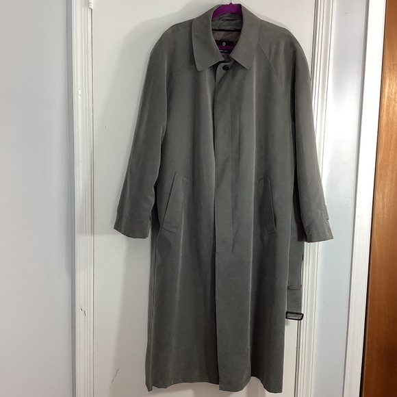 VTG BILL BLASS BLACK LABEL MEN'S 42REG GRAY LONG TRENCH COAT REMOVABLE LINER - Picture 1 of 15